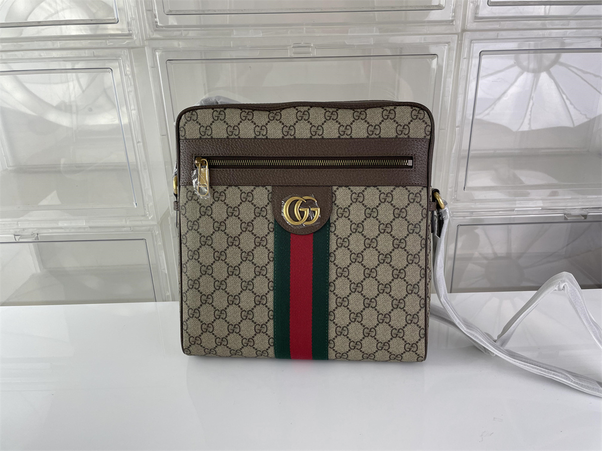 GUCCI Square shape Tan color male Classical postal bag, (29 x 28 x 6 cm)