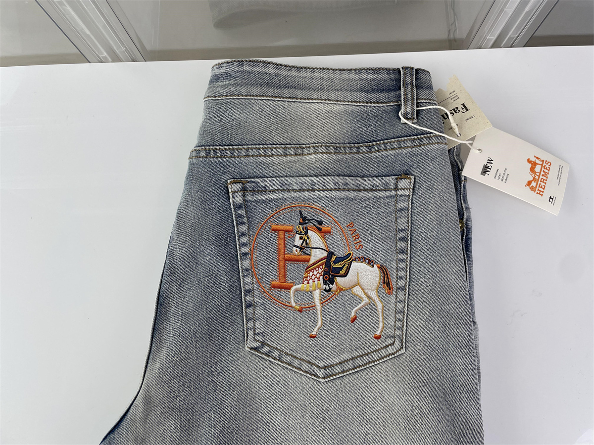 Hermes Male Grey Blue Jeans with Big Horse Embossed LOGO, (size 28-36)