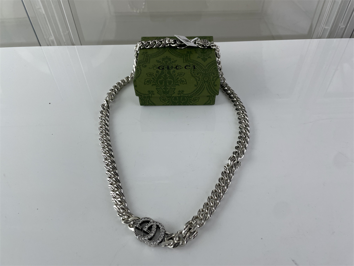 GUCCi Male Silver color Chroming necklace chain with zircon stone, 60cm