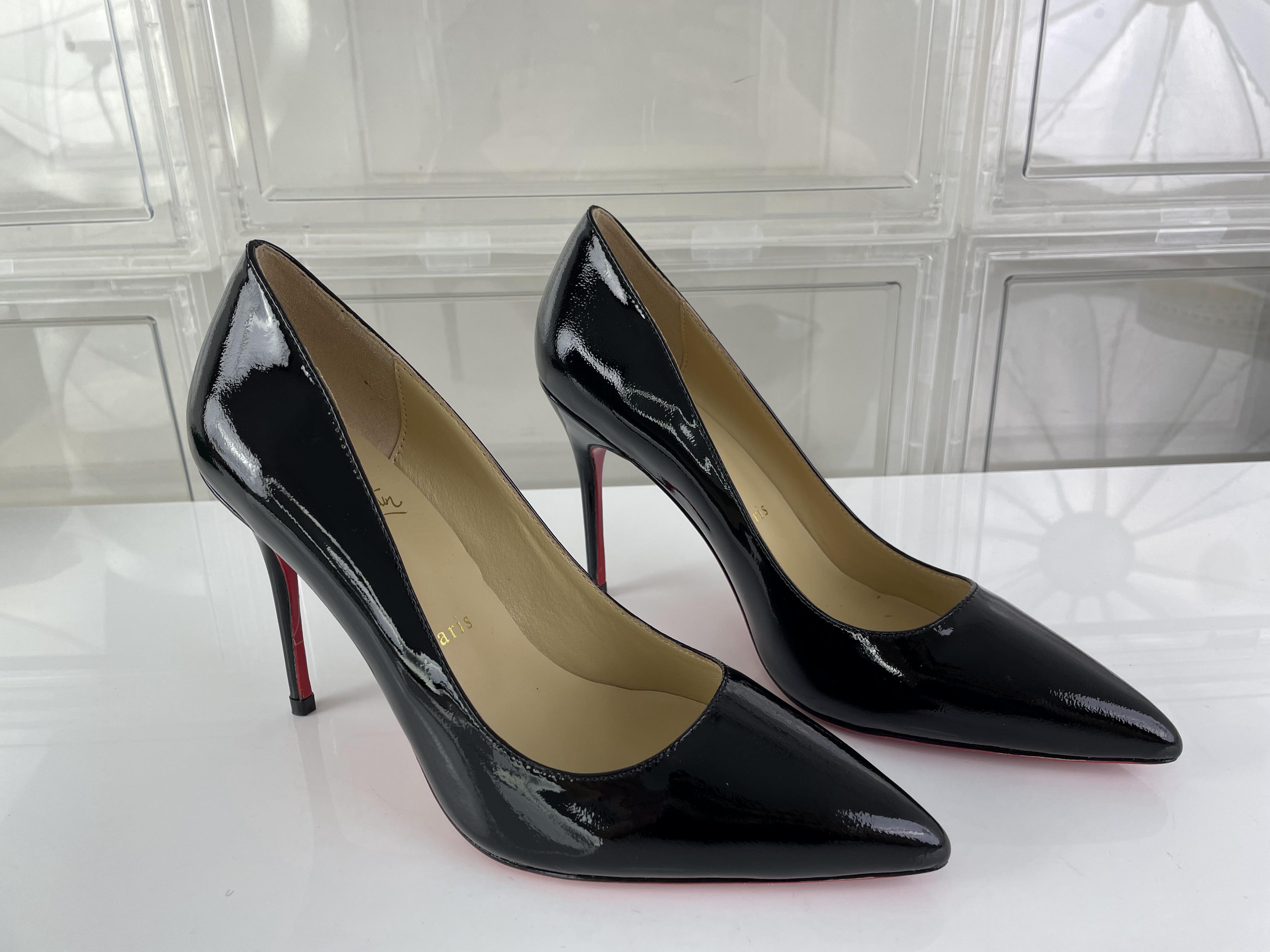 Christian Louboutin CL Bright Black Leather Red bottom heel 10cm, (EU35-41)