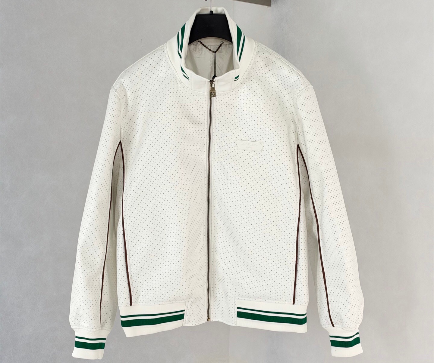 LV Louis Vuitton White Leather Jacket with small holes, (46-52)