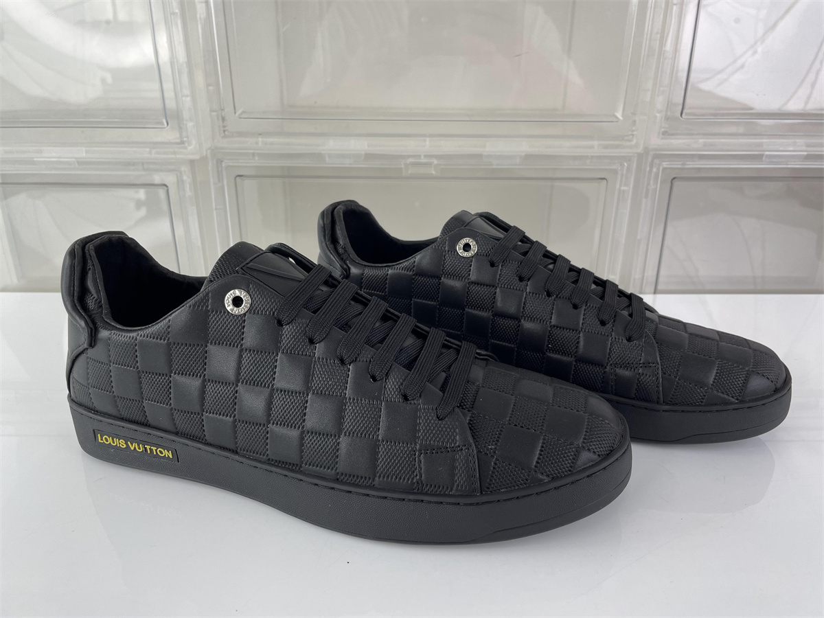 LV Louis Vuitton Male Black Checkboard Embossed Leather shoes, (EU38-46)