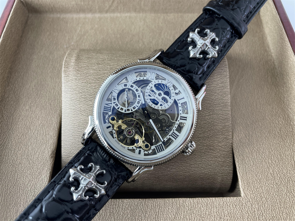PATEK PHILIPPE Transparent Hollowed OUT automachine watch with leather band, 42mm
