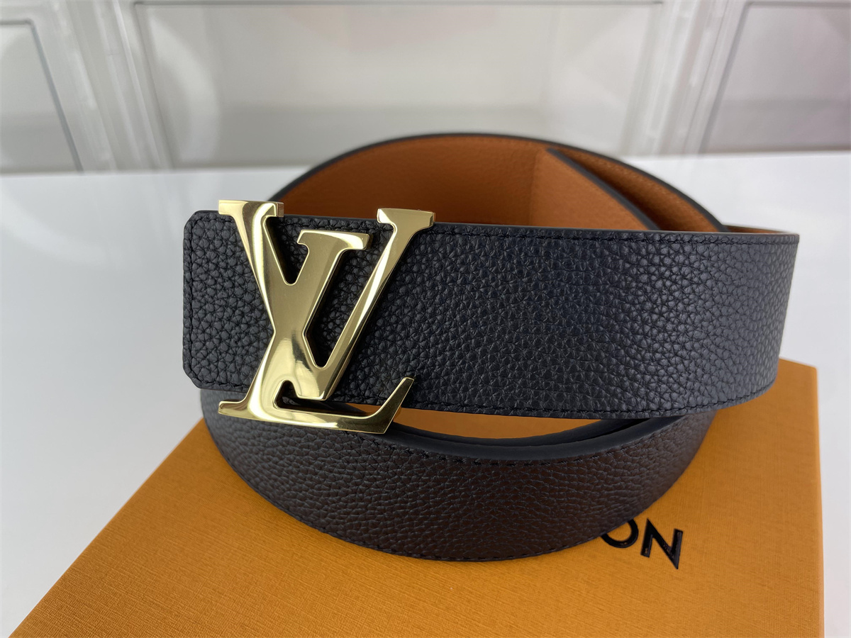 LV Louis Vuitton Black Brown Lichi Mark leather Belt, (85-125cm)
