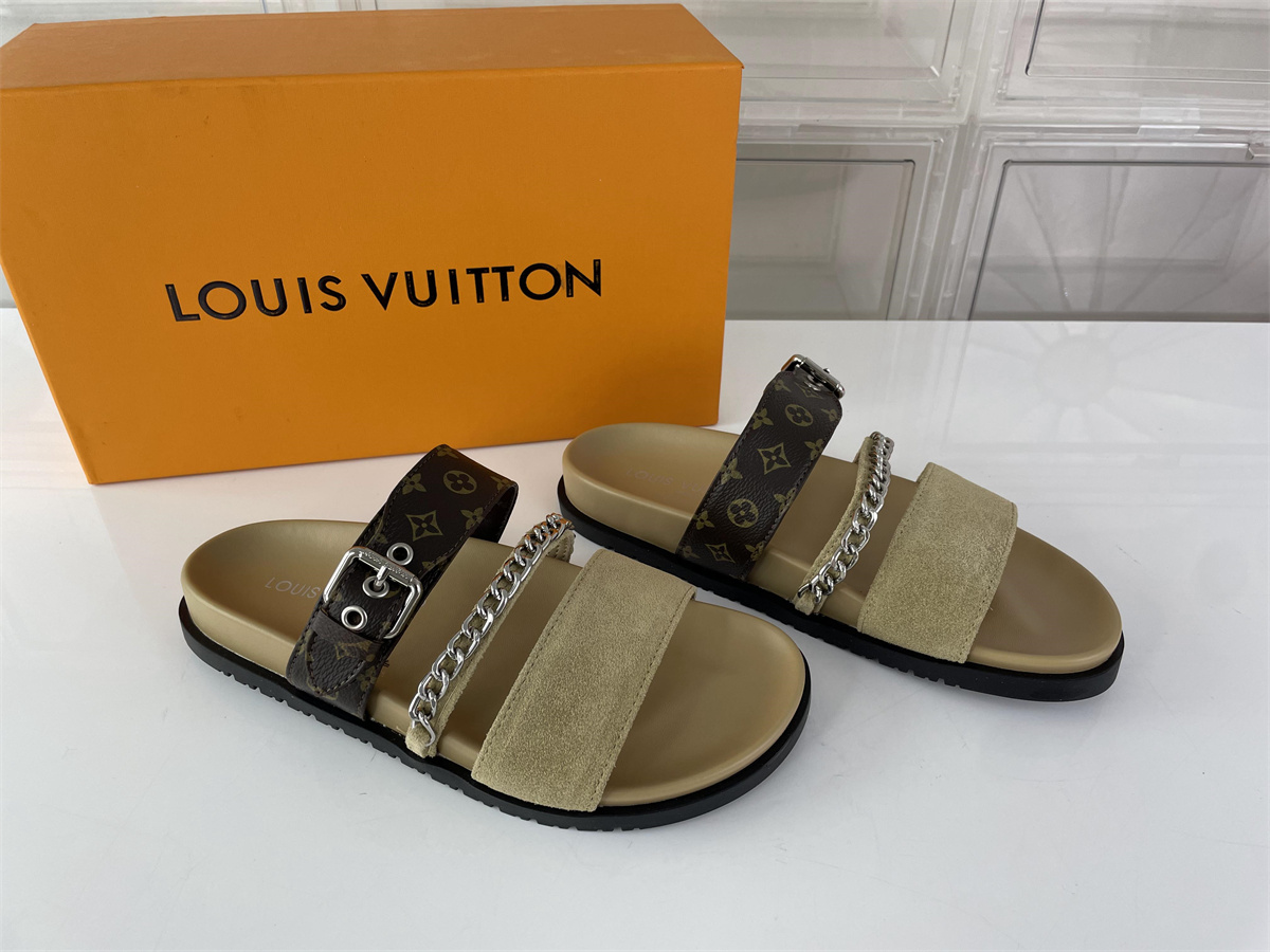 LV Louis Vuitton Tan Suede Leather chain sandal, (EU36-46)