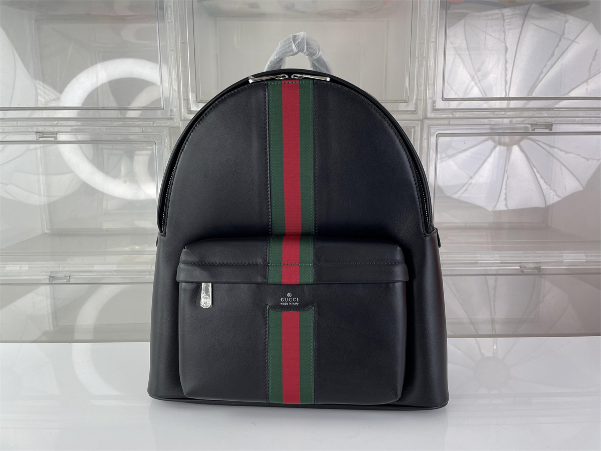 GUCCI trademark Black cowhide leather backpack, ( 41x36.5x18 cm)
