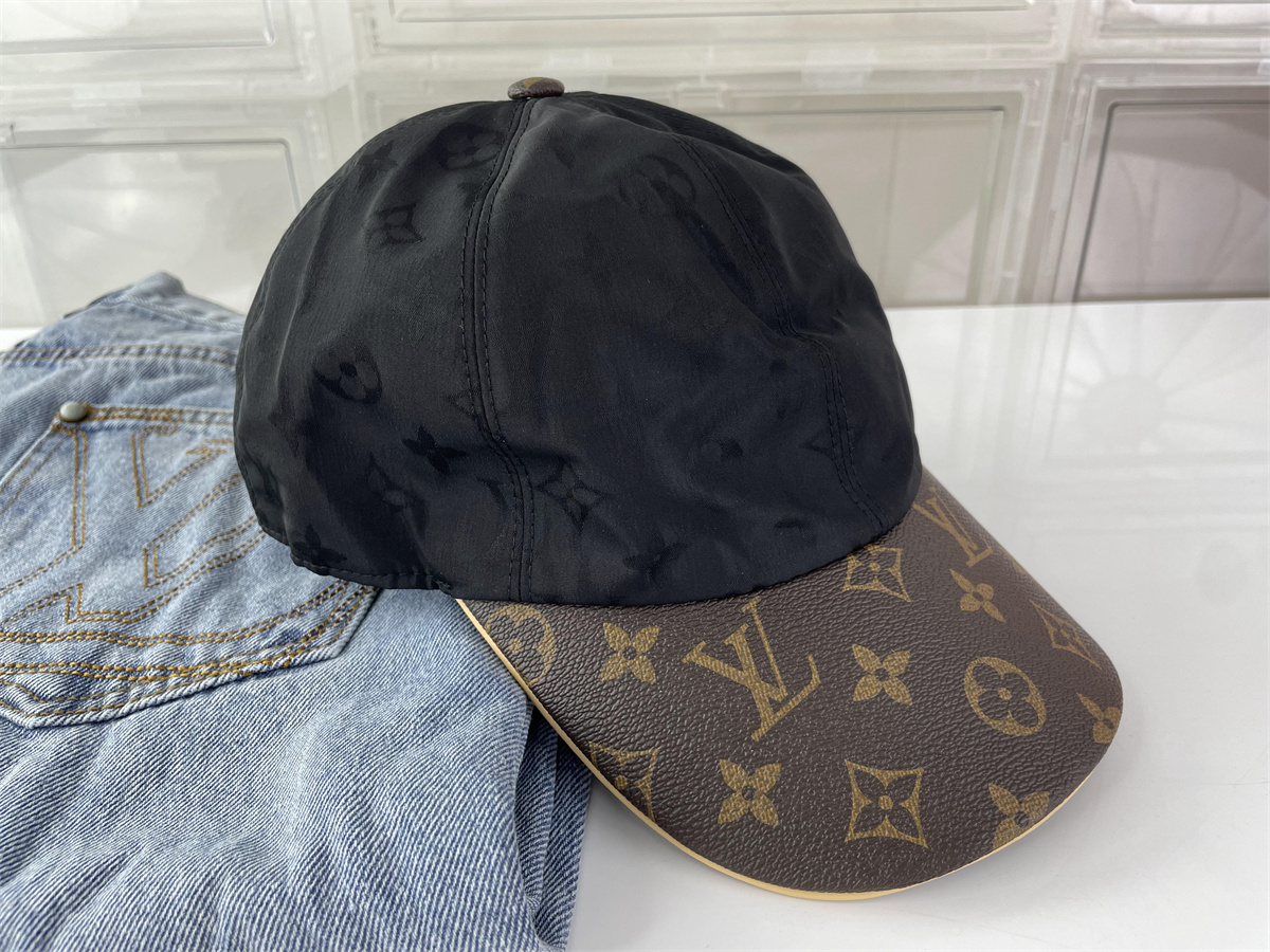 LV Louis Vuitton Black with Brown Leather Cap