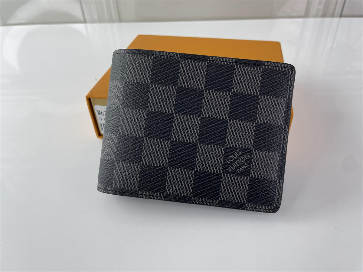 LV Louis Vuitton Black Grey Checkboard mark leather wallet,