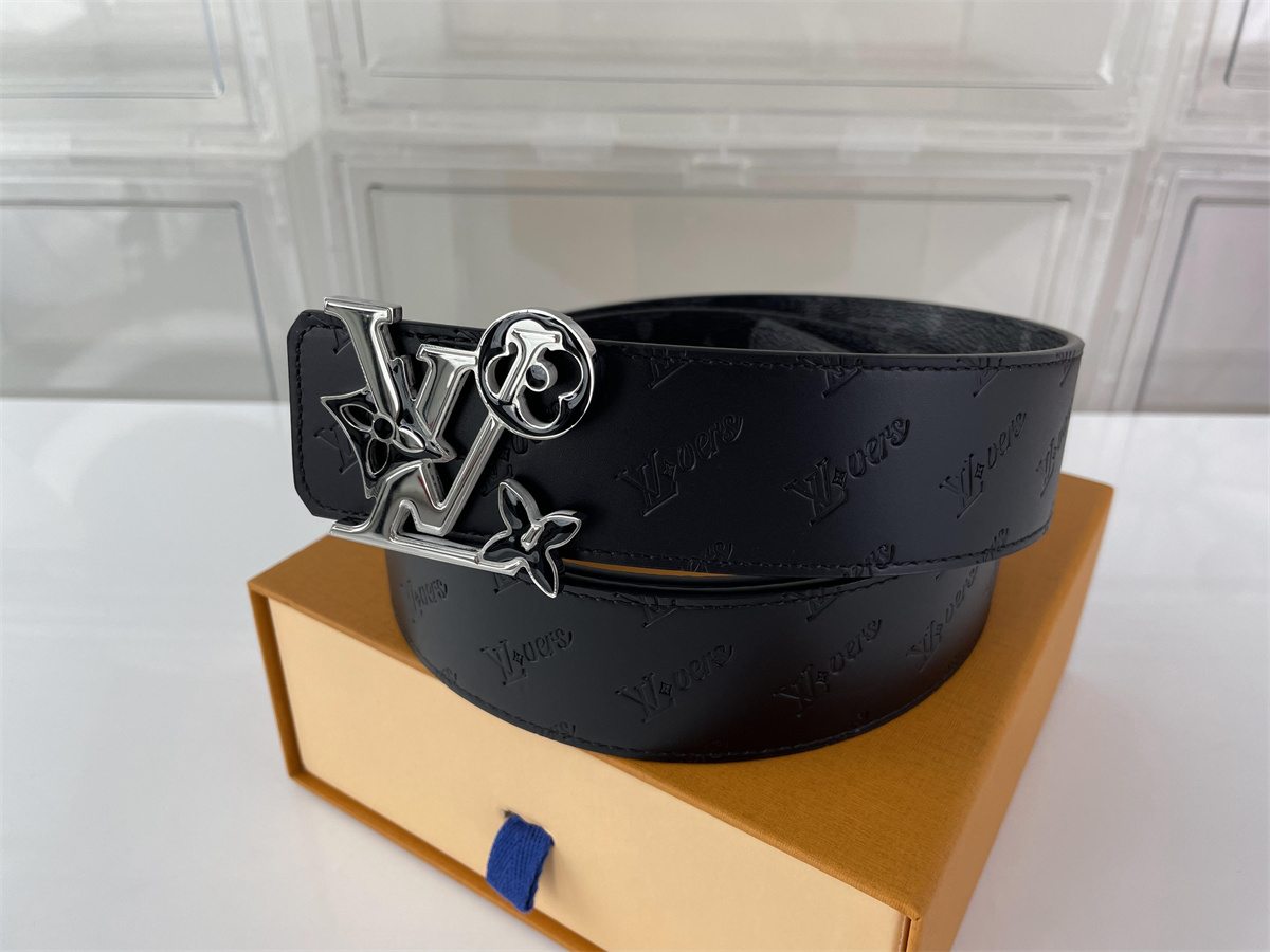LV Louis Vuitton Black Grey both sides wearing Leather belt, (85-125cm)