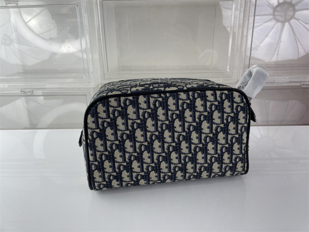 DIOR Blue grey oblique mark Toiletry Bag, (24.5 x 14.5 x 13 cm)