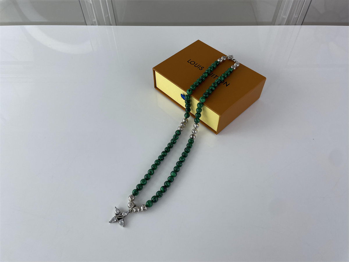 LV green beads necklace, 60cm
